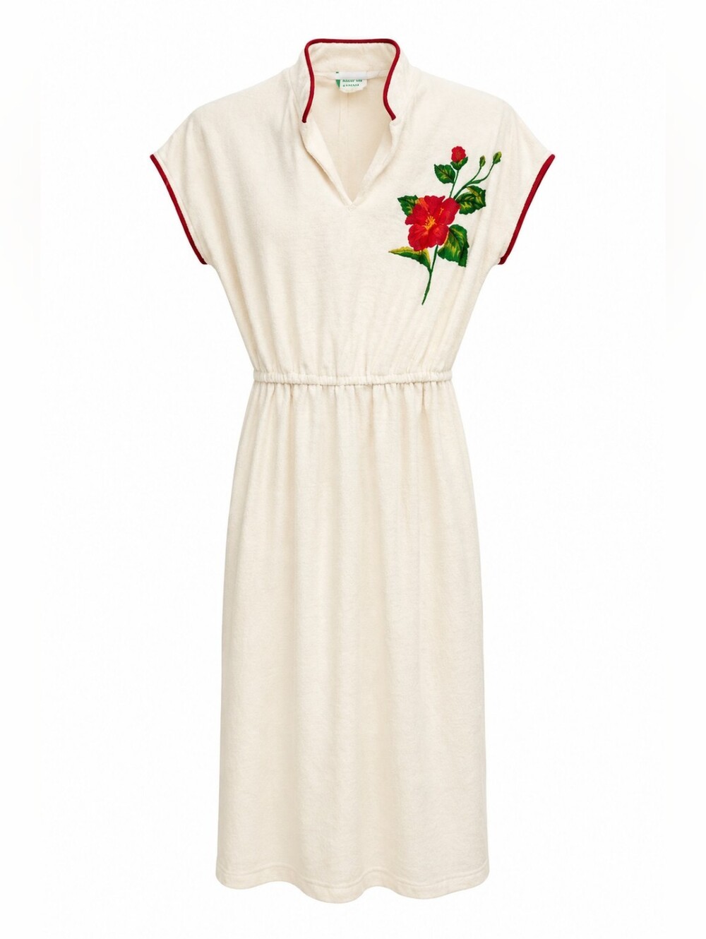 Vintage 70s Made in Canada Hibiscus Floral Terry Cloth Style Patio Lounge Dress